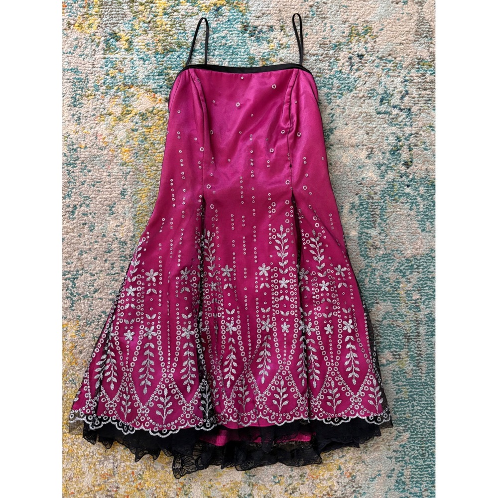 Morgan & Co Pink Silver Glitter Lace Trim Cocktail Dress Size 11/12 9818027